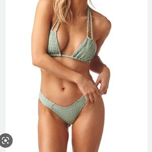 NWOT Pistache Scrunch Solo Top x Uno Bottom Bikini Set